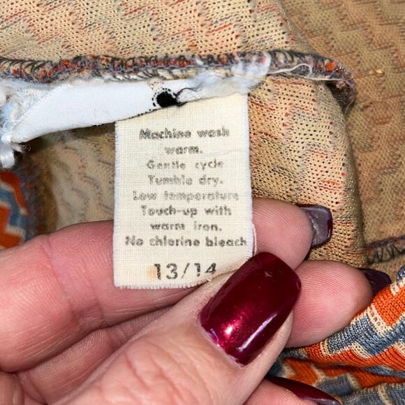 Vintage Queen Casuals Orange Gray Herringbone Flaired Pants vint size 13 fits 6 - Picture 6 of 8